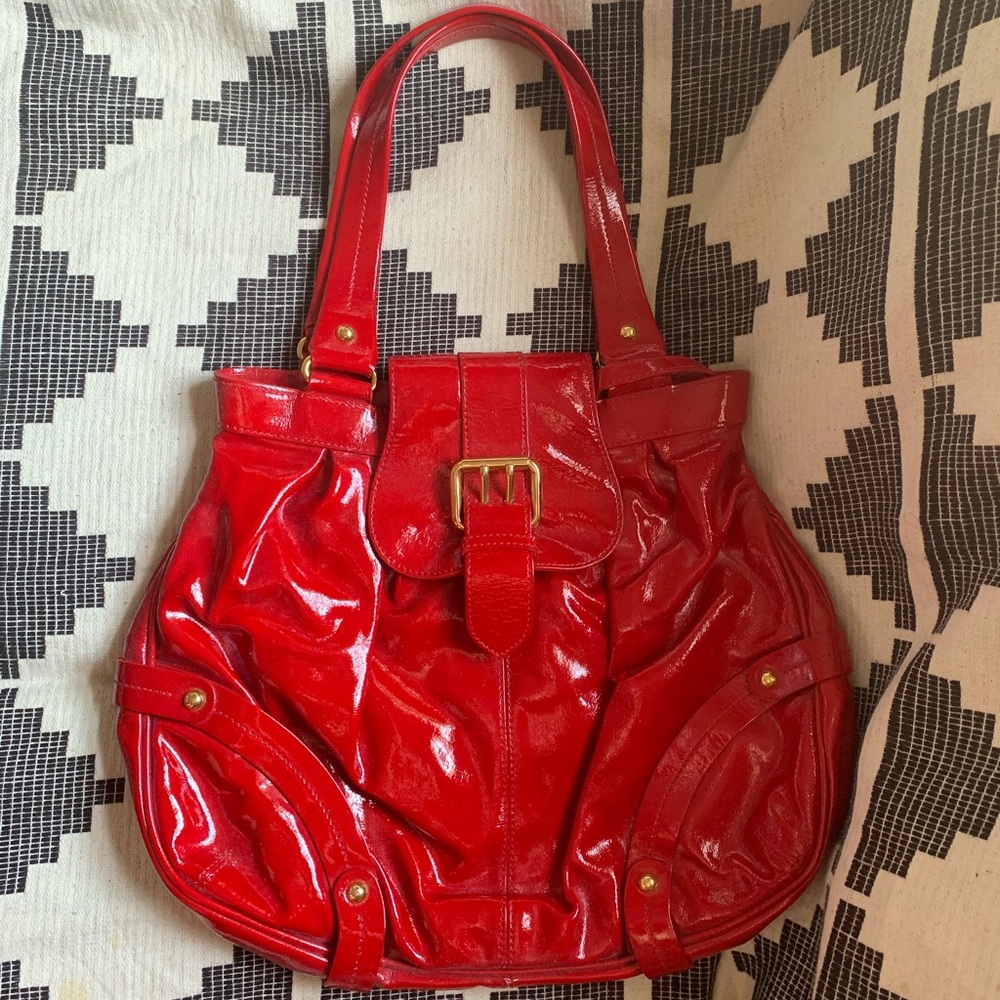Dooney & Bourke Red Patent Leather “HP” Hobo Bag